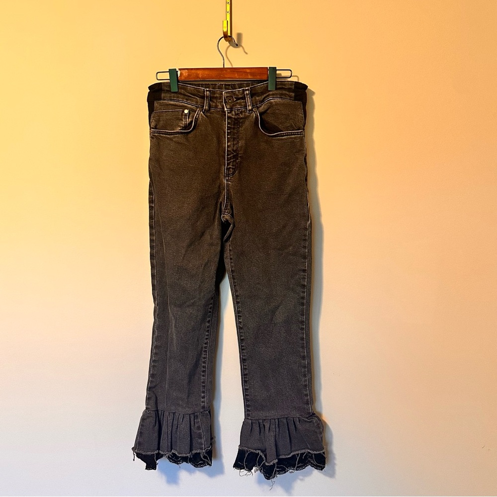 The Ragged Priest Straight Leg Jeans with Ruffled Flared Hem